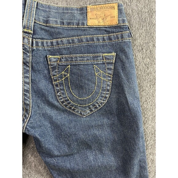 VTG True Religion Jeans Joey Big T Women’s Flared Legs Denim Blue Sz 29 USA Rare - Picture 3 of 14